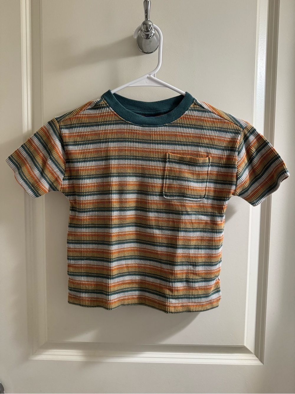 Old Navy Green Ribbed Neck Striped Pocket Tee